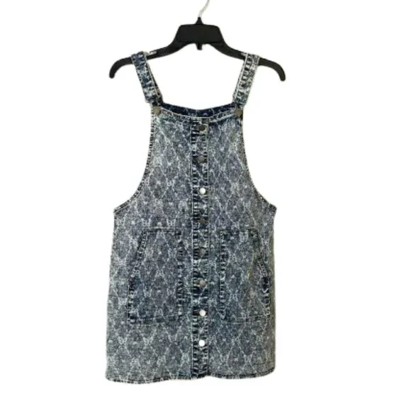 Tinseltown Blue Stonewash Denim White Butterfly Romper Jumper Overall Dress SZ M - Picture 2 of 10